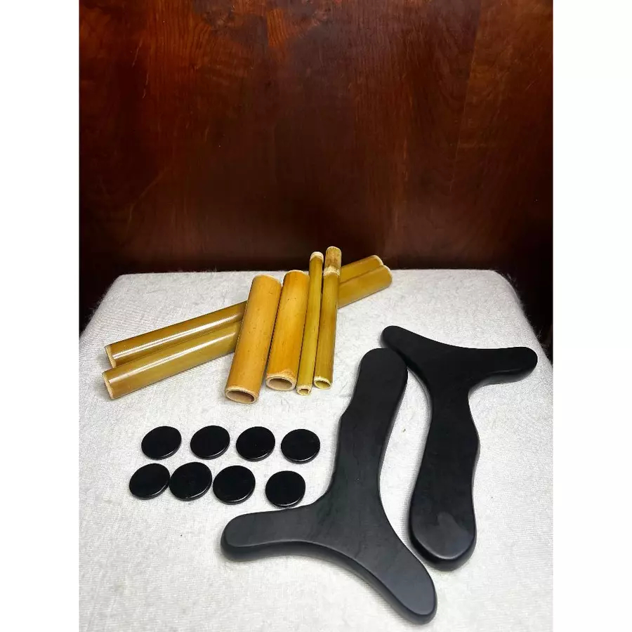 Kit Massoterapia Pantala facial em Pedra Vulcânica + Kit Bambuterapia + Kit Podal