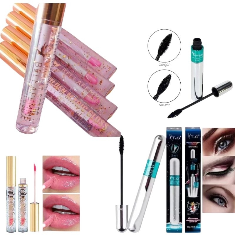 Kit Make Completa: Gloss Labial Hidratante + Máscara de Cílios 2 em 1 T&G Tango