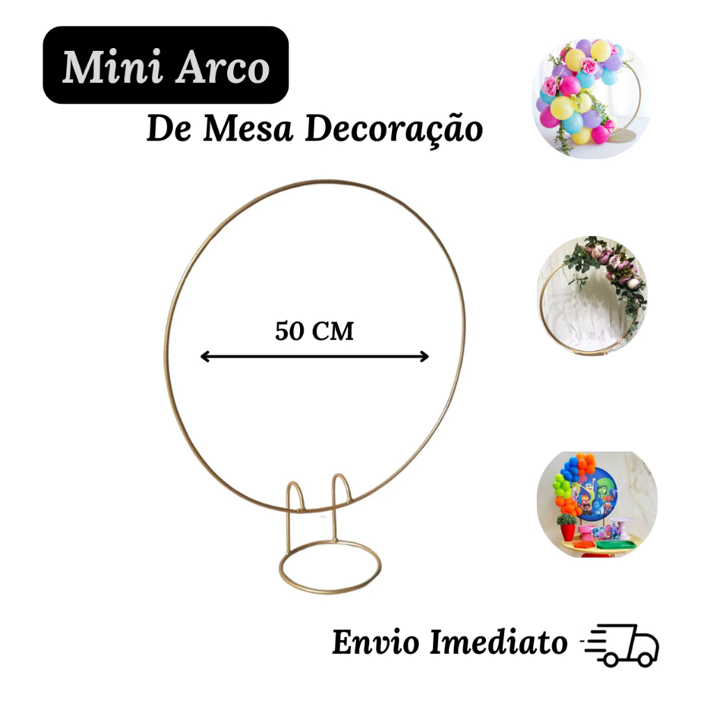Mini Arco De Mesa Redondo Painel Em Ferro Dourado Para Decoração Festa Aniversário 50x50CM