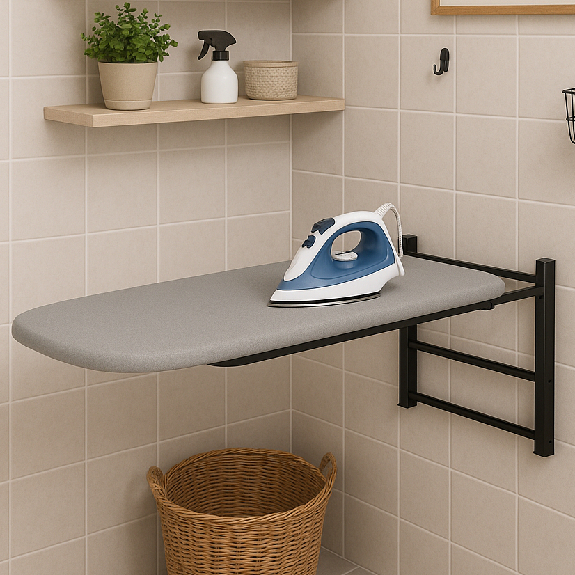 Mesa de Passar Roupa Dobrável de Parede Tábua Compacta Articulada Para Lavanderia e Apartamentos Aço Reforçado em Oferta na Shopee