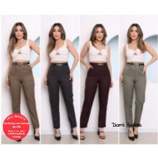 Domi Modas Casual Calça Feminina Alfaiataria Premium Elegante 8426