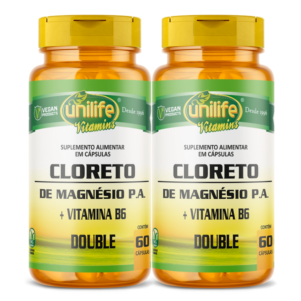 KIT C/2  Cloreto De Magnésio Pa + Vit B6 800mg 60 Cápsulas Vegan - Unilife