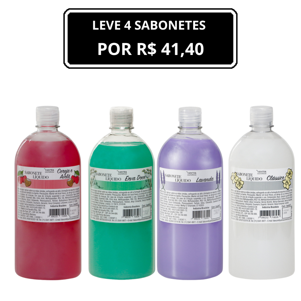 4 UNIDADES - SAB0NETE LIQUIDO ( 1 LITRO ) - DIVERSAS FRAGRANCIAS - YANTRA COSMÉTICOS - em Oferta na Shopee