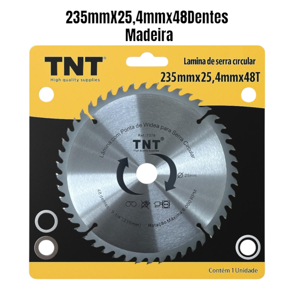 TNT Disco Lamina Profissional 235mm Madeira Aglomerado 48 Dentes