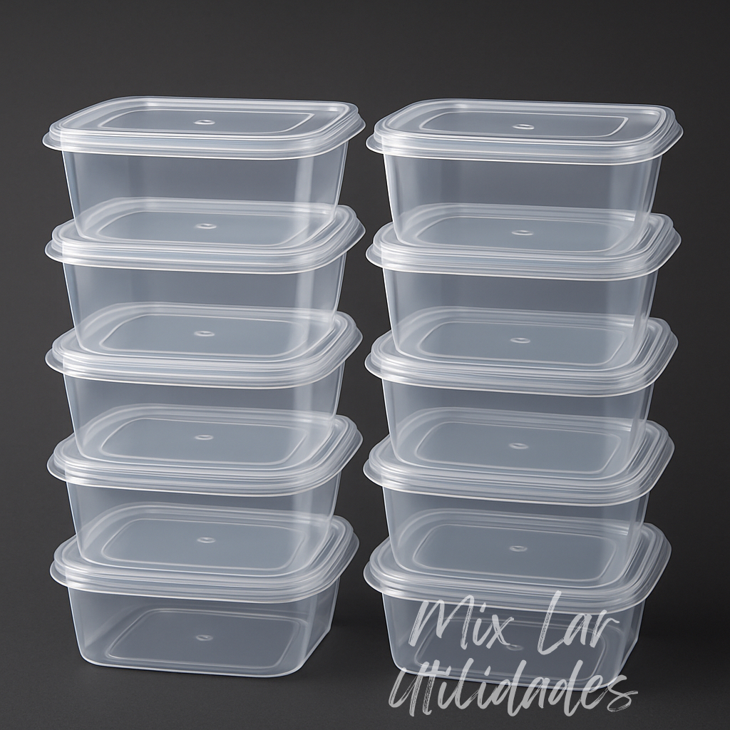 Kit com 10 Potes transparentes para alimentos e organização de geladeira