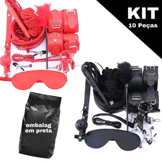 Kit BDSM 10 Peças Couro Bondage Fetiche Dominação Submissão Sado Mordaça Algema Chicote Coleira Ball em Oferta na Shopee