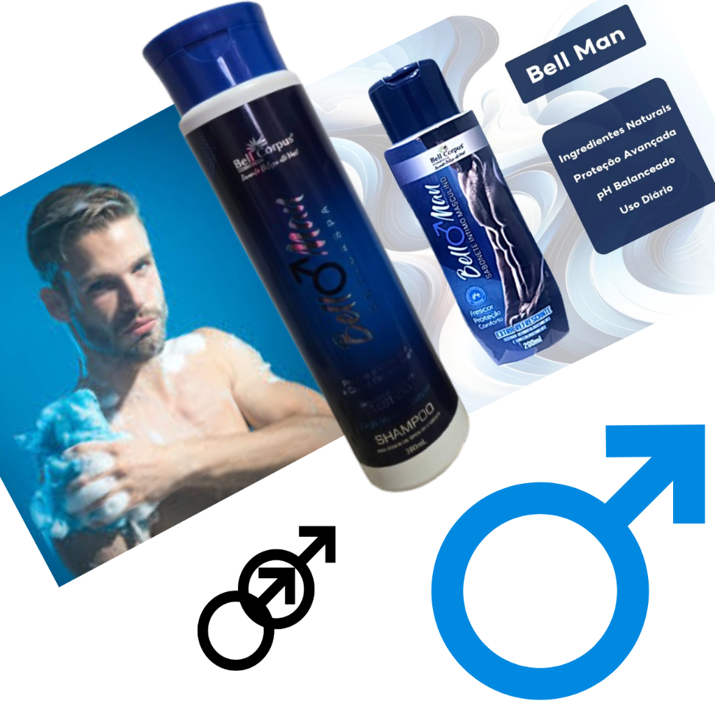 Kit shampoo for men +Sabonete Íntimo Masculino Bell Man - Bell Corpus 200ml+380 ml