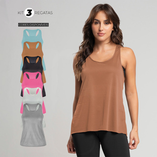 Kit 3 Regatas Fitness Femininas Lisas Corte a Fio – Modelo Nadador Academia e Corrida Leve e Confortável em Oferta na Shopee