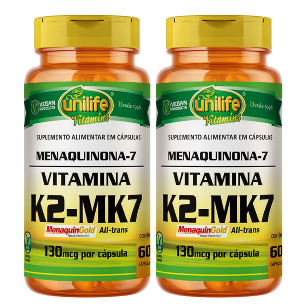 KIT C/2 Un. Vitamina K2 Mk-7 Menaquinona 500mg 60 Cápsulas - Unilife