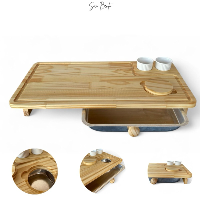 Tábua Para Churrasco Inteligente Em Madeira Resistente - Inclui Bandeja E 2 Suporte Para Molhos