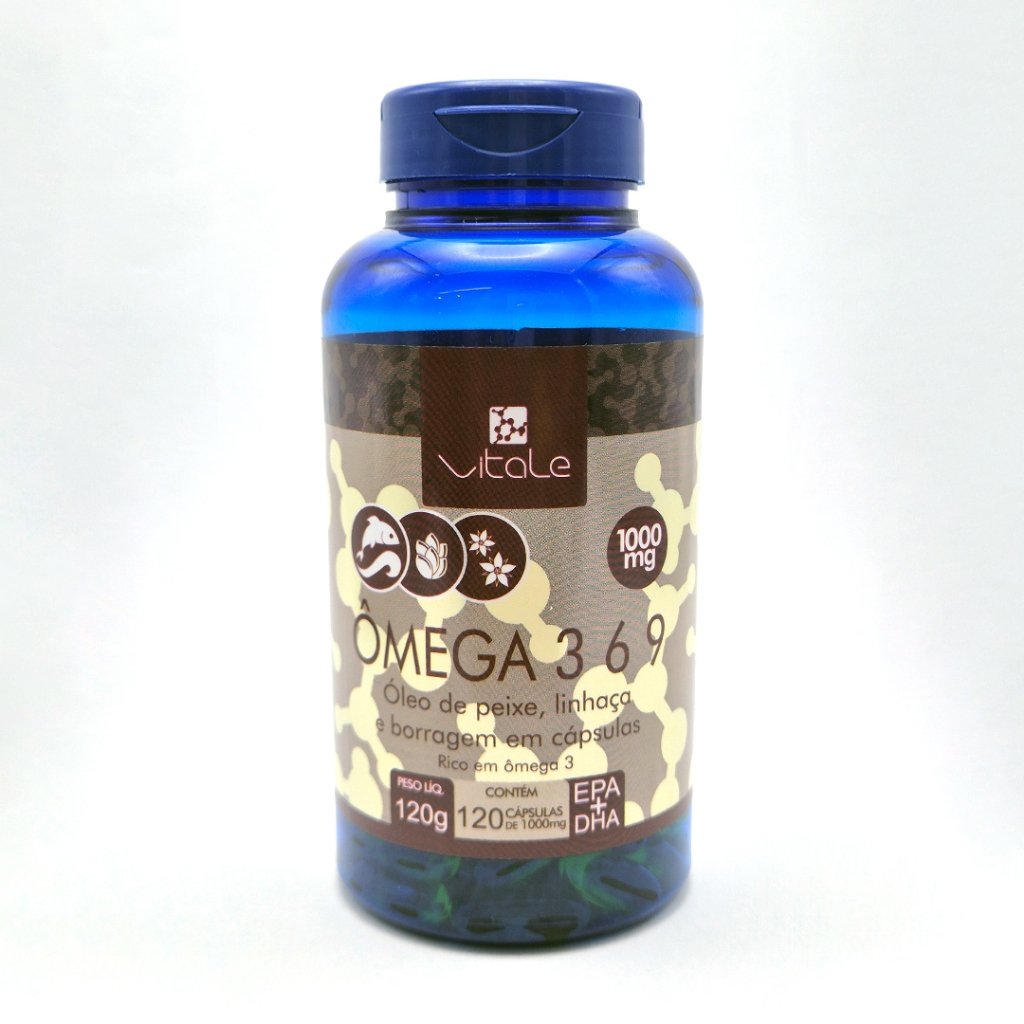 Omega 3 6 9, 120 Capsulas de 1g. (Óleo de Peixe, Borragem e Linhaça) Vitale