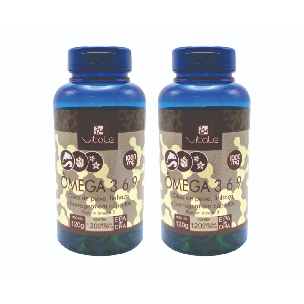 Kit 2x Omega 3 6 9, 120 Capsulas de 1g. (Óleo de Peixe, Borragem e Linhaça) Vitale em Oferta na Shopee