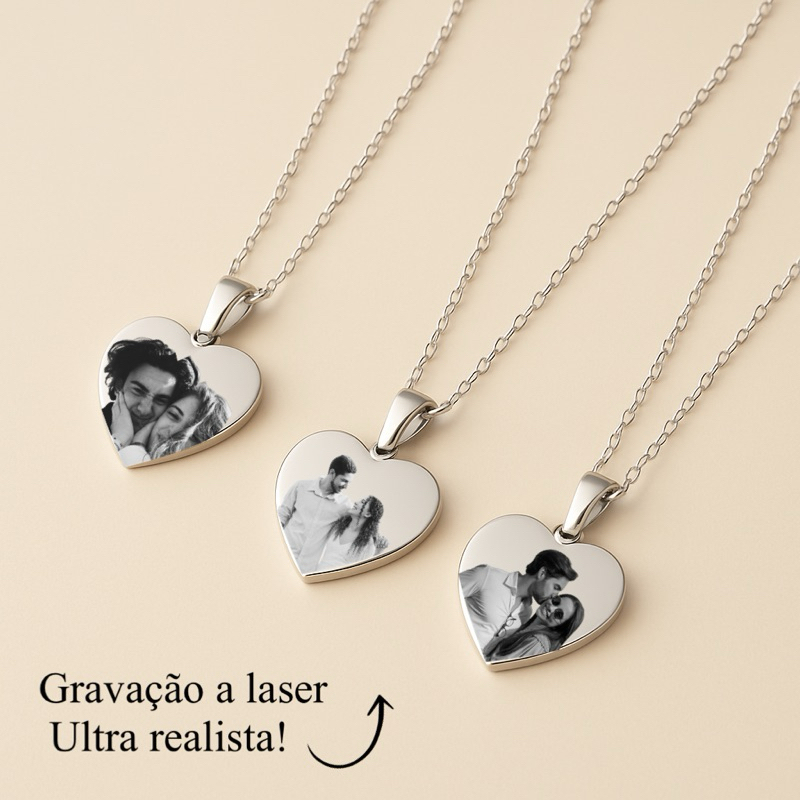 Joia Personalizada em Aço Inox — Pingente Coração com Gravação a Laser