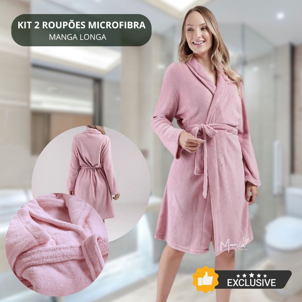 Roupão De Banho 2 Peças Microfibra Aveludado Macio Unissex Masculino Feminino Masculino - Home & Living