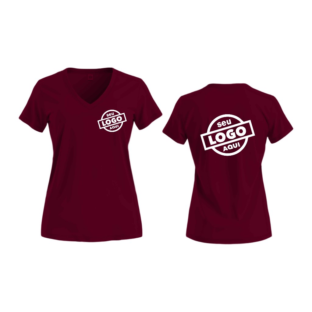 Camiseta Feminina Personalizada Sua Logo Frente e Costas  Reforço Ombro a Ombro 100% Algodão em Oferta na Shopee
