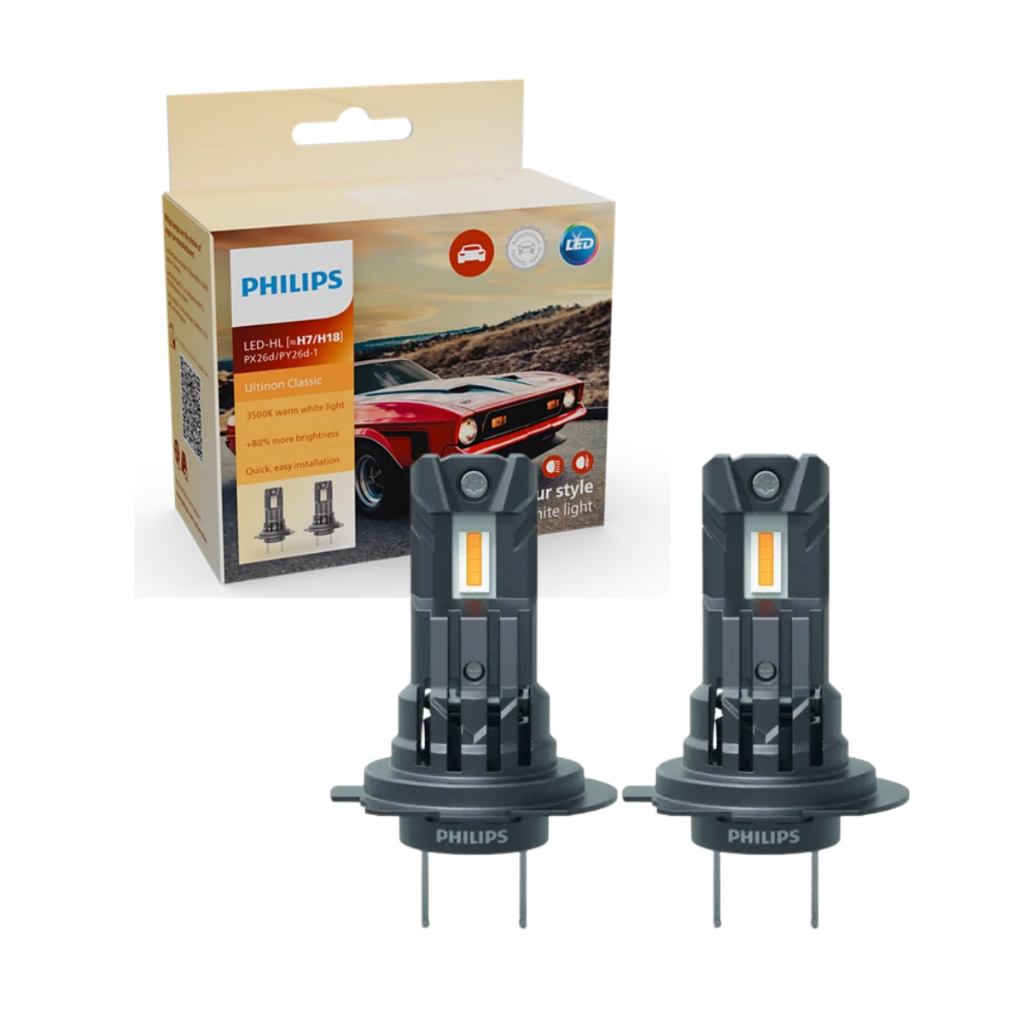 Lâmpada LED Philips Ultinon Classic H7/H18 12V PX26D - 3500K Amarelo Quente (Par) em Oferta na Shopee