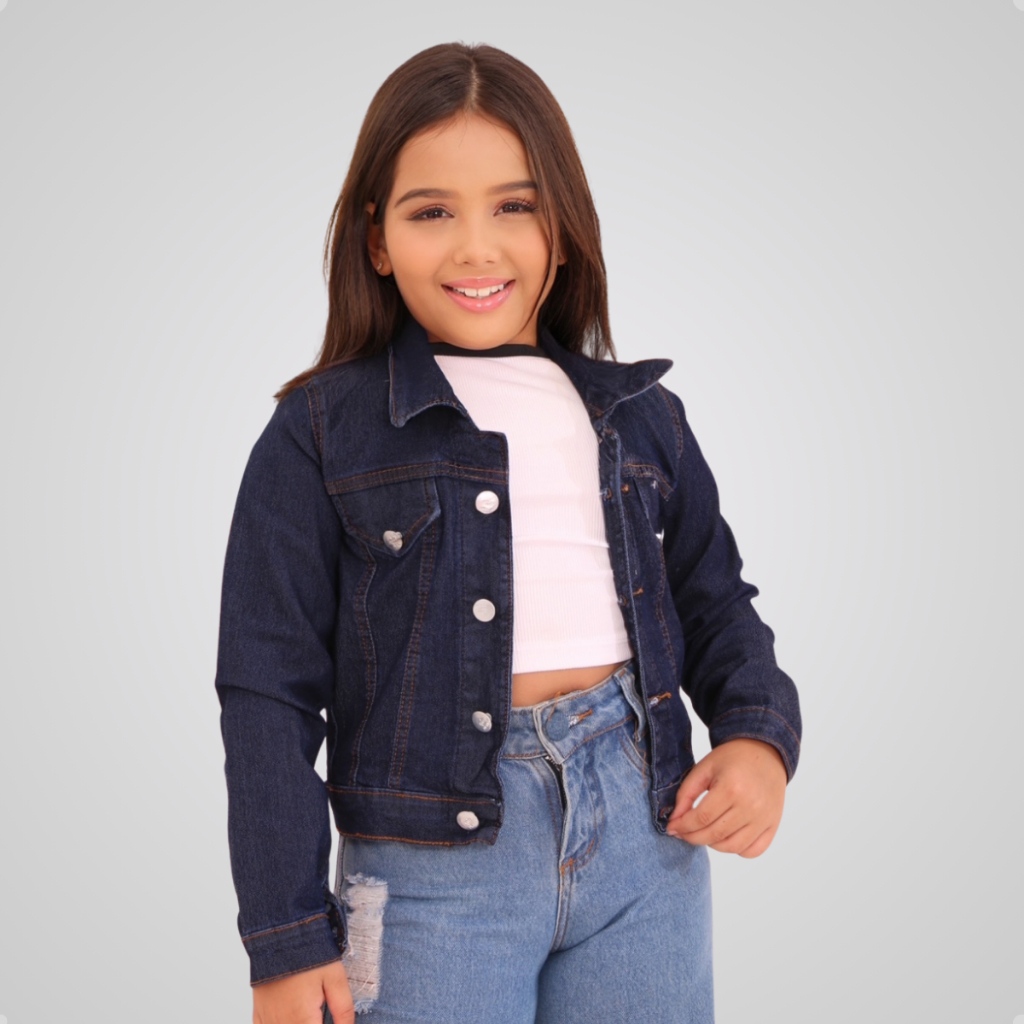 Jaqueta Jeans Feminina Infantil Com Elastano lycra Casaco Premium Blogueira Blusa de Frio.