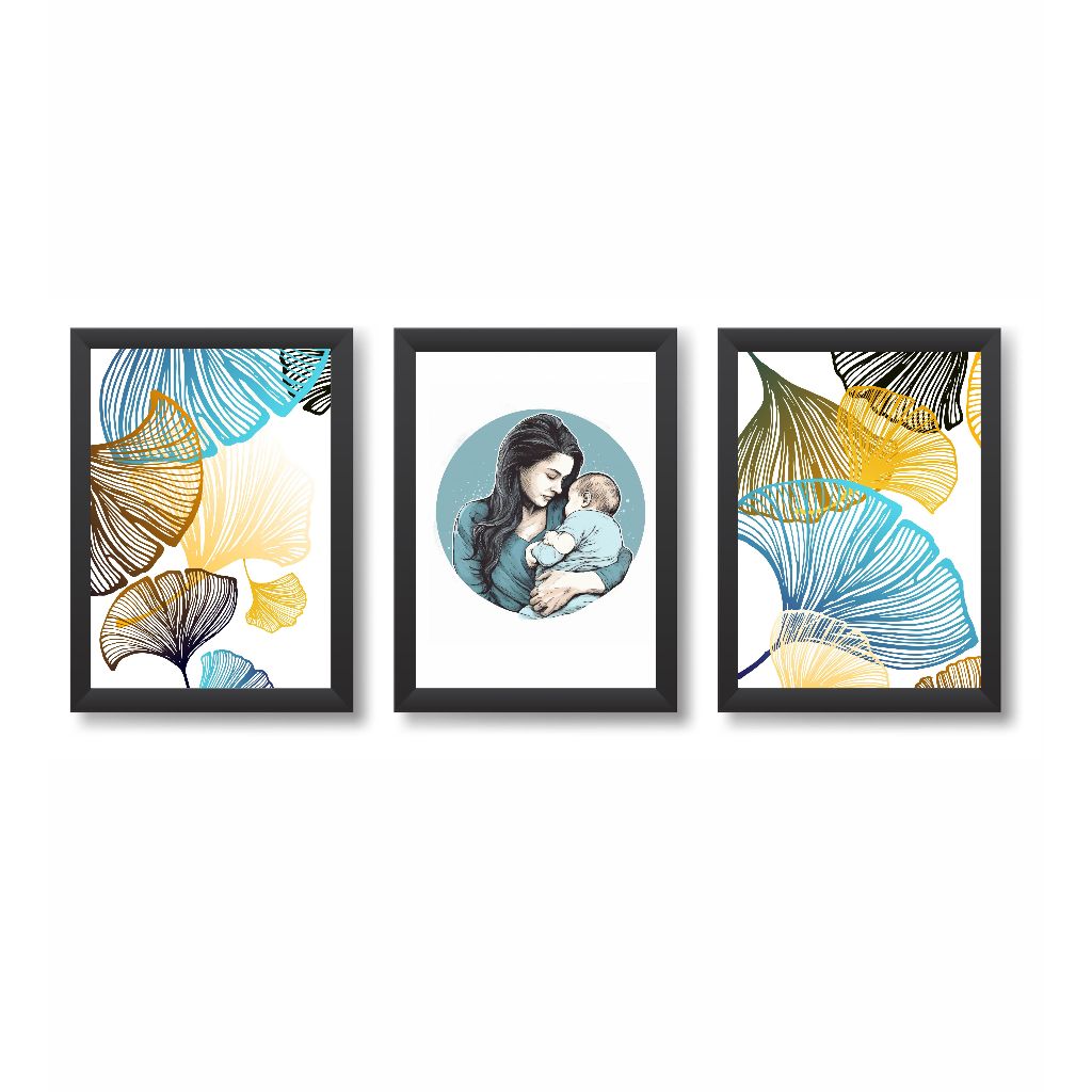 Kit 3 Quadros Decorativos Amamentação Aleitamento Materno Pediatria Medicina Molduras 20x30cm Madeira
