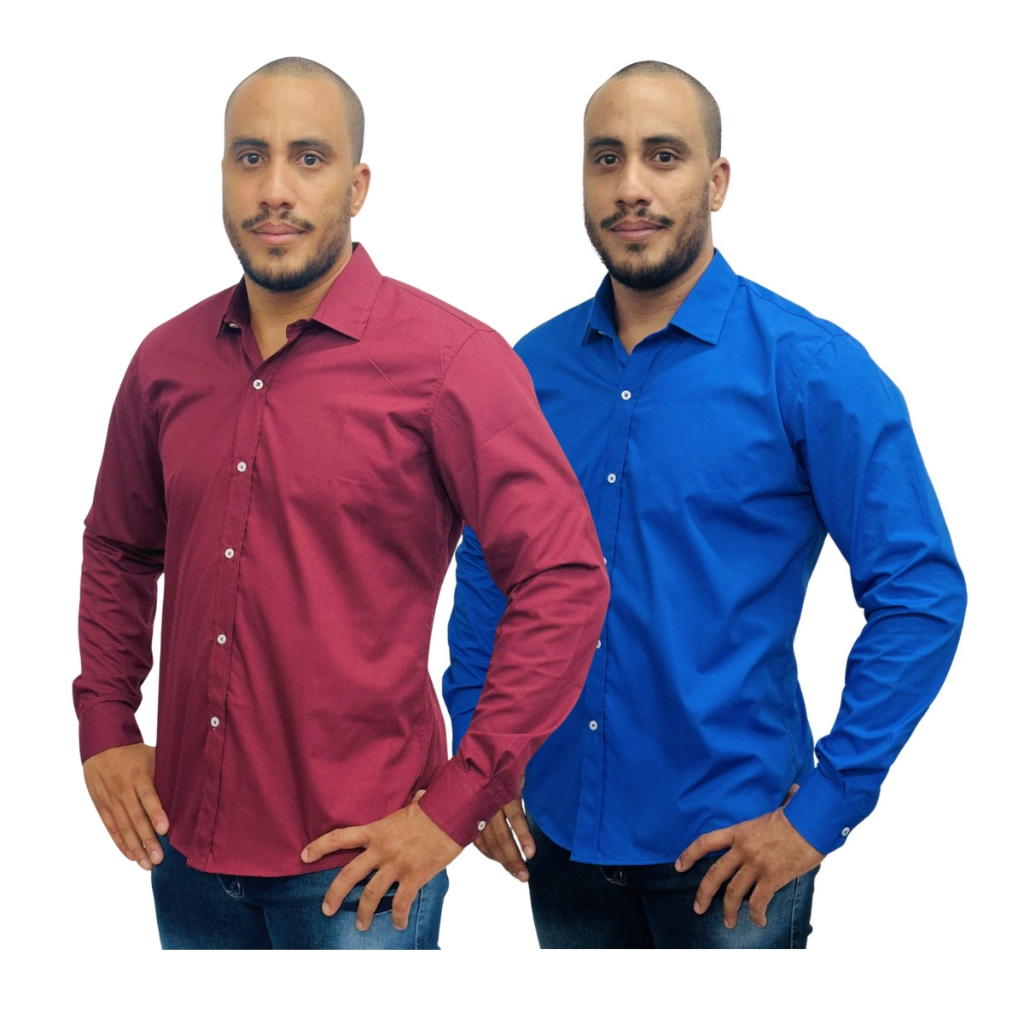 Kit 2 Camisas Sociais Manga Longa Slim Fit Premium Estruturada