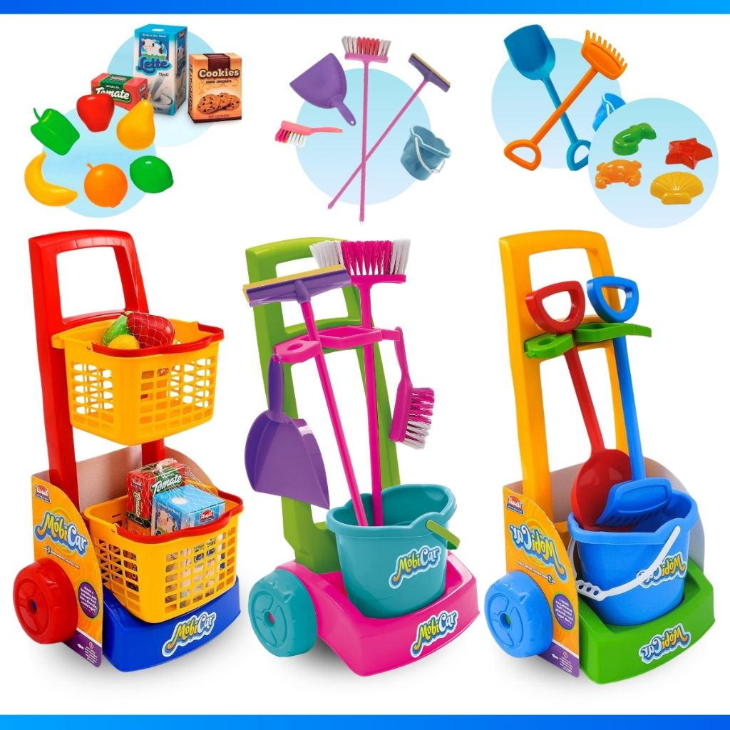 Brinquedo Infantil Mercadinho Praia e Limpeza Dona de Casa Imaginação Faz de Conta com Acessórios