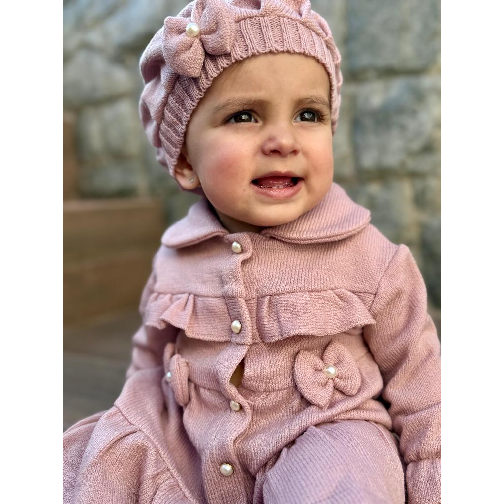Vestido Tricot Bebê Menina+Boina Inverno Luxo Infantil Criança Até 8 Meses em Oferta na Shopee