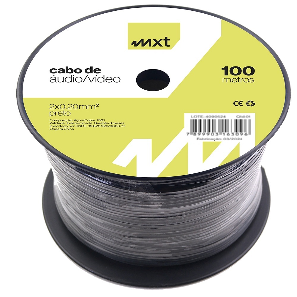 CABO DE AUDIO ESTEREO 2X0.20MM², PRETO 100M