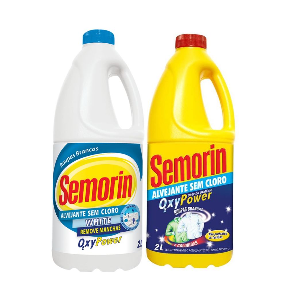 Alvejante sem Cloro Tradicional 2L Semorin + Alvejante sem Cloro White 2L Semorin em Oferta na Shopee