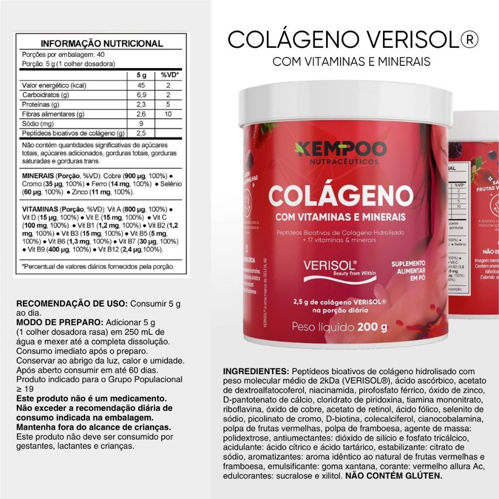 Colageno Hidrolizado em Pó Frutas Vermelhas 200g Kempoo