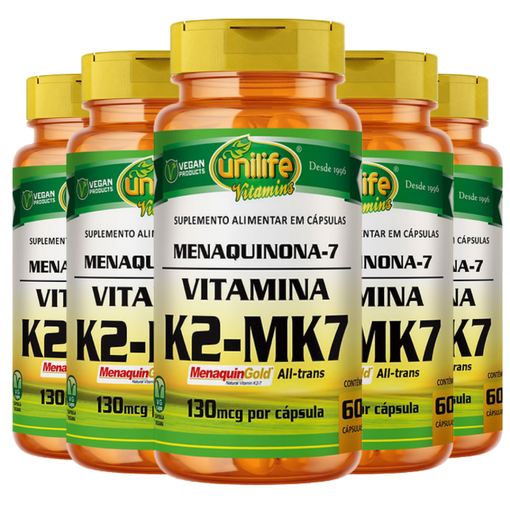 KIT C/5 Suplemento Alimentar Vitamina K2 Mk7 Menaquinona 60 Cápsulas Vegano - Unilife