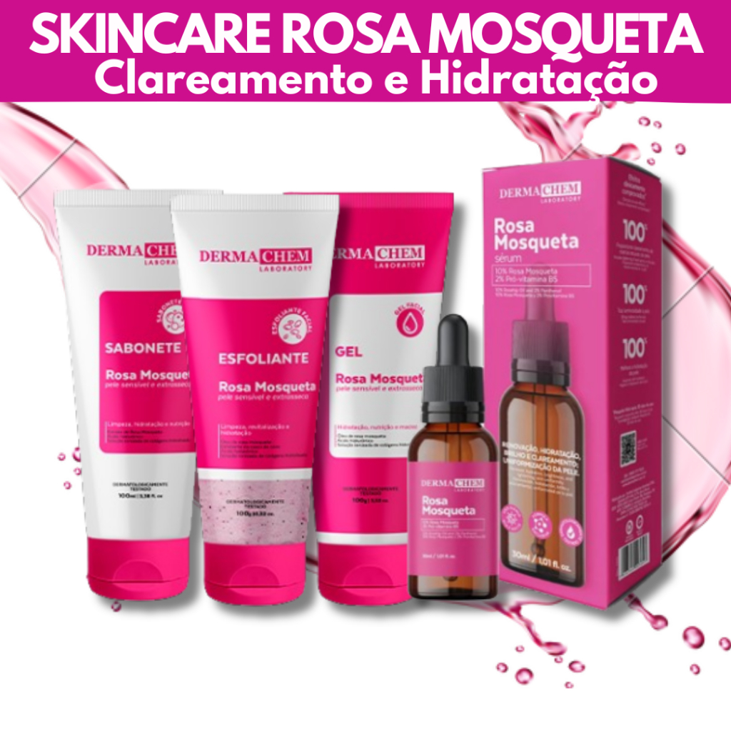Kit Skincare Rosa Mosqueta Hidratante +Sérum Rosa Mosqueta Clareador 100% Eficacia-Dermachem 4 Itens em Oferta na Shopee