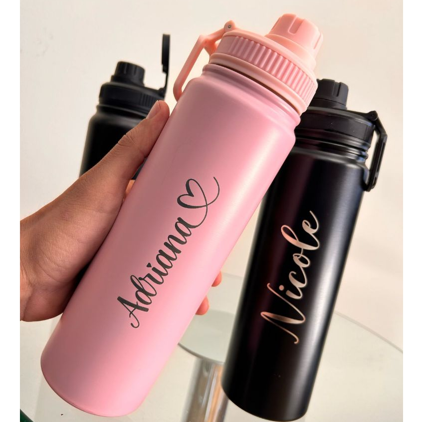 Garrafa Térmica de Água Inox Personalizada PREMIUM Dupla camada Vácuo Alça tampa com grava...