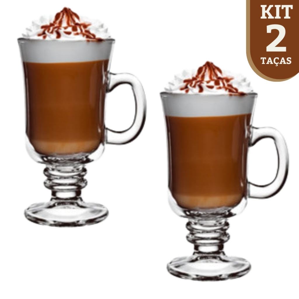 Kit 2 Caneca Taça De Vidro Transparente 230ml Para Cappuccino Café Chocolate Quente Nespresso Dolce Gusto Jogo Xícara