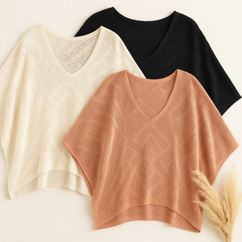 Kit 3 Blusa Poncho de Tricô Modal Manga Longa Feminino