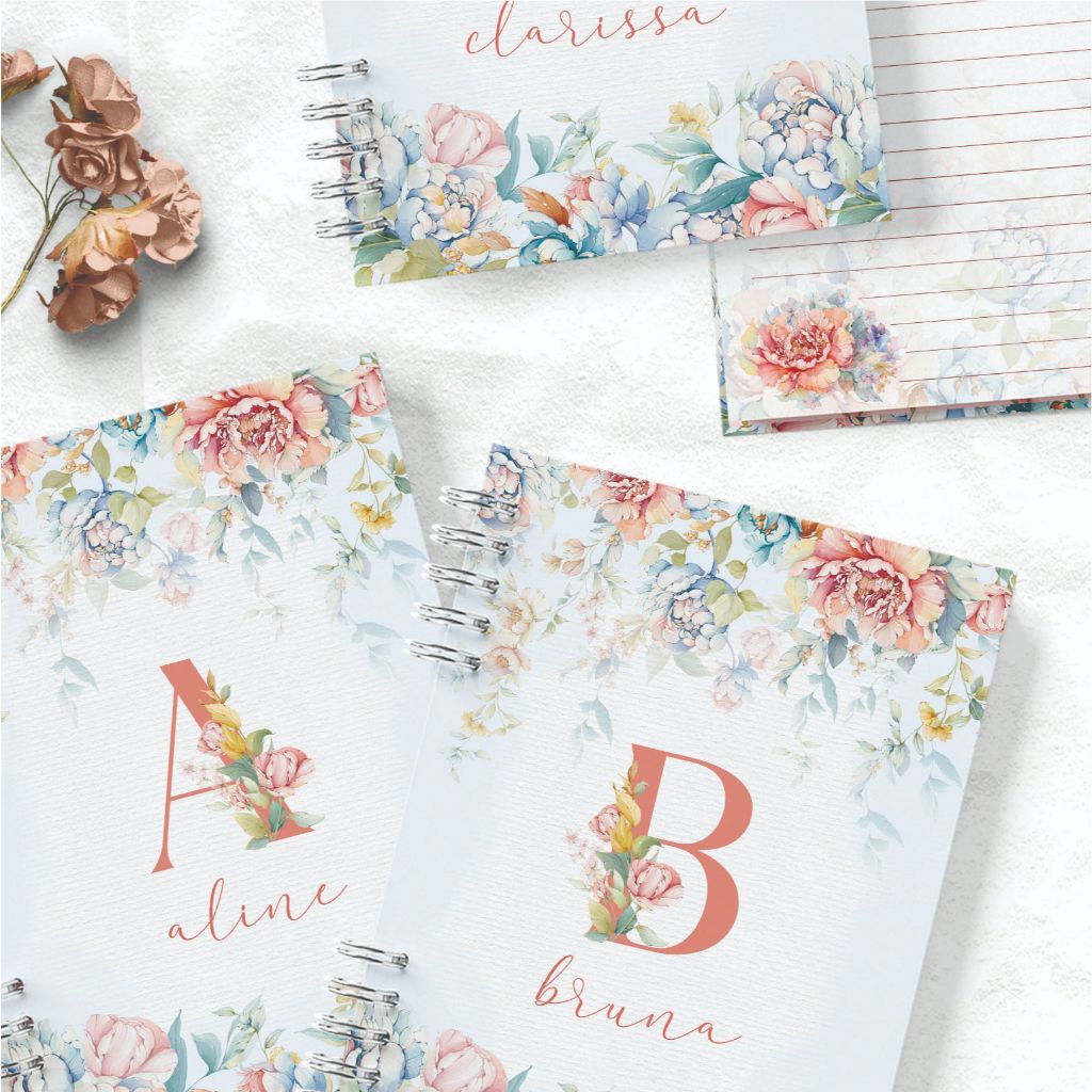 Caderno Floral Personalizado A5 - Personalize Com a Inicial e o Nome
