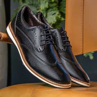 Sapato Casual Oxford Versales Masculino com Cadarço e Material Nobre Preto