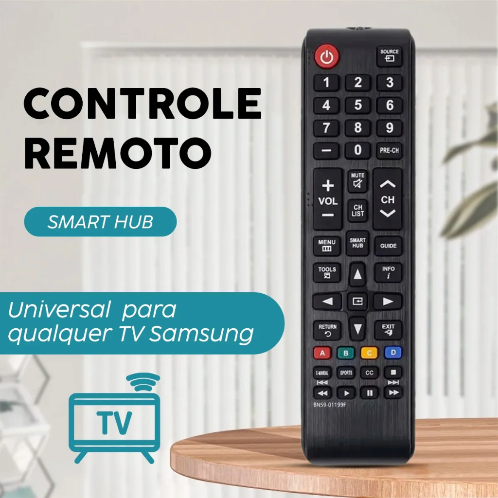 Controle Remoto Compatível Com Samsung TV Smart Hub + 2 Pilhas em Oferta na Shopee