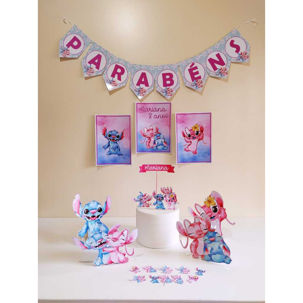 Kit Festa Stitch e Angel Personalizado Só um Bolinho | Mesversário | Festa Infantil | Decoração Aniversário
