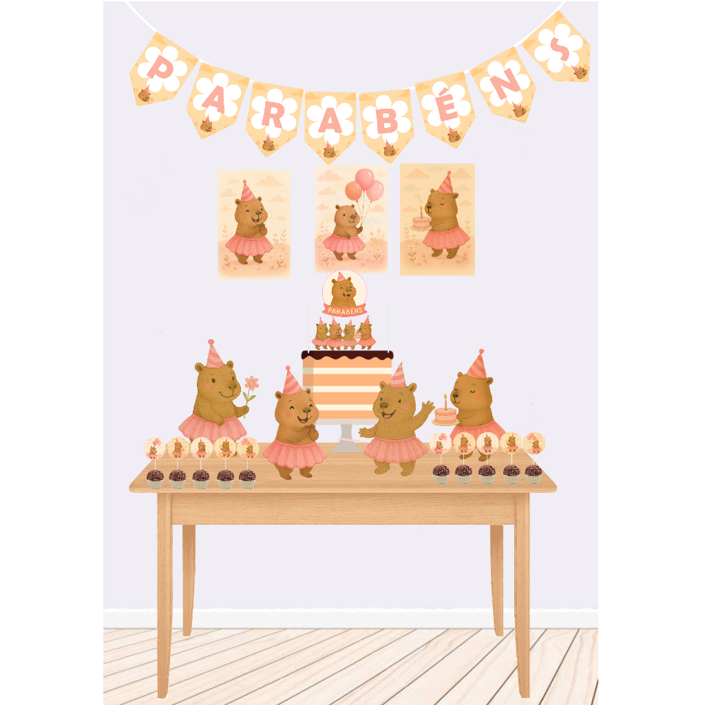 Kit Festa Capivara - Personalizado Só um Bolinho - Festa Infantil - Decoração Aniversário - Mesversário
