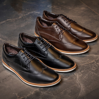 Kit 2 Pares Sapato Derby Casual Versales Masculino Elegante Marrom Preto Cadarço em Oferta na Shopee