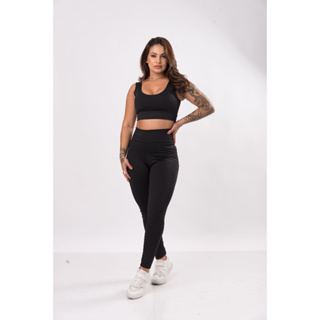 CONJUNTO FITNESS CALÇA LEGGING CINTURA ALTA E TOP SEM BOJO SUPLEX em Oferta na Shopee