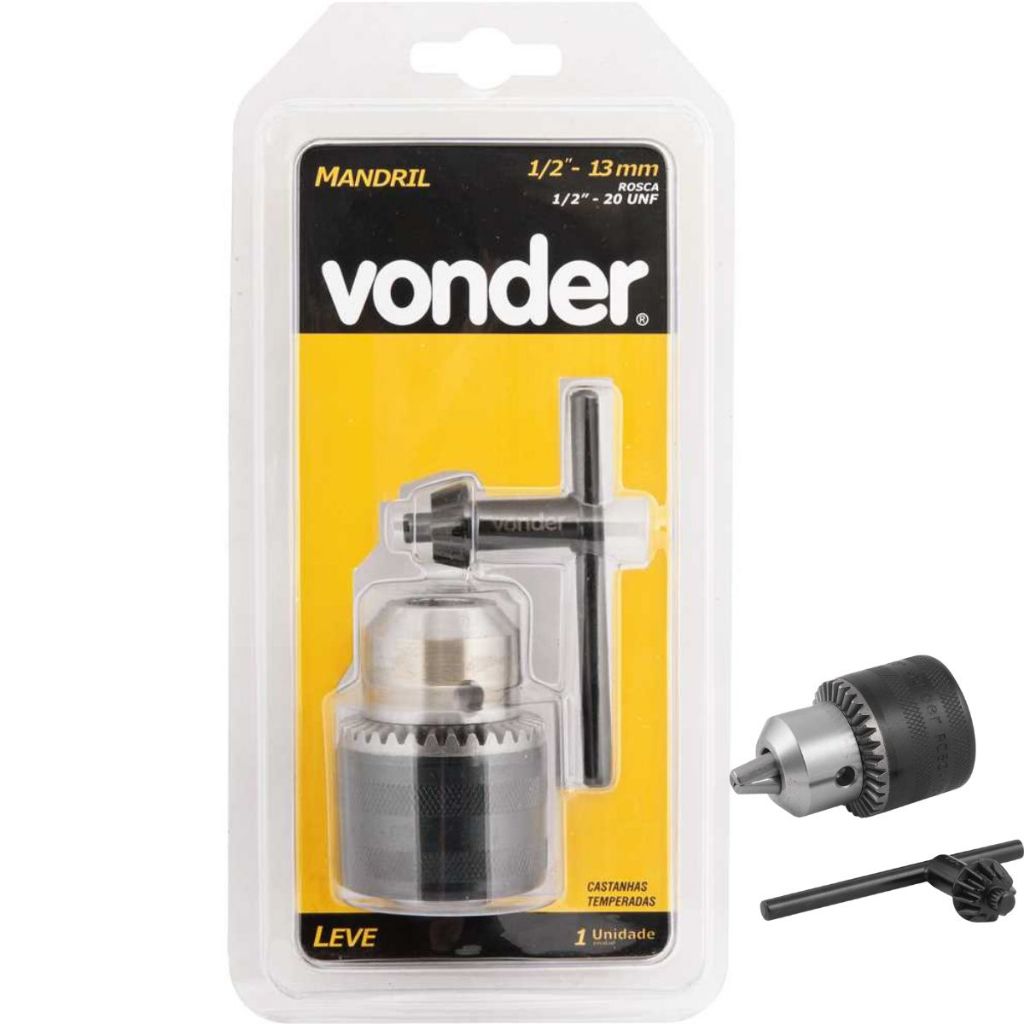 MANDRIL FURADEIRA VONDER 01 CHAVE TAMANHO 2 ROSCA 1/2 20 FIOS LEVE CAPACIDADE 1,5-13mm PARAFUSADEIRA