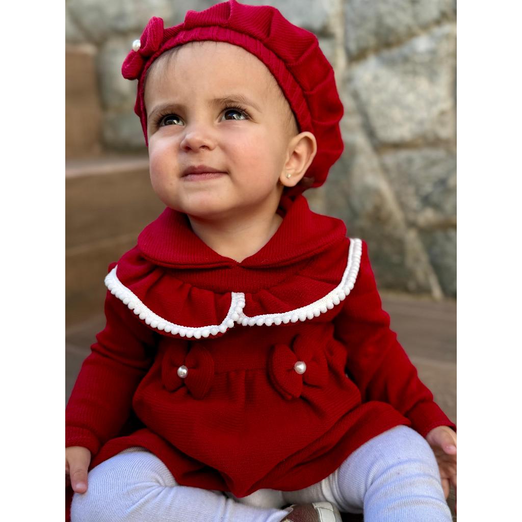 Vestido Bebe Menina+Boina Tricot Inverno Charmoso Elegante Criança Até 8 meses