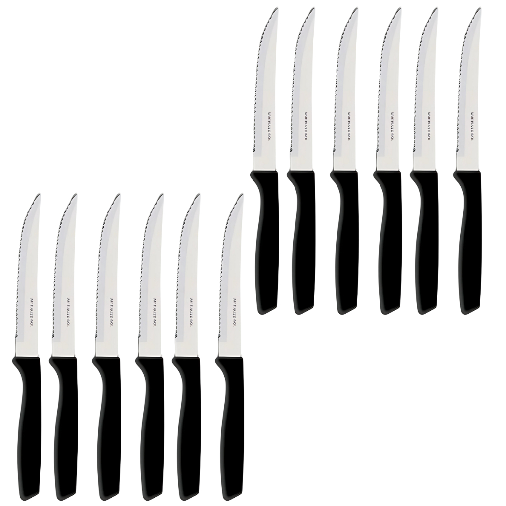 Kit 12 Facas De Churrasco Simples Com Ponta Piamonte Martinazzo Preto