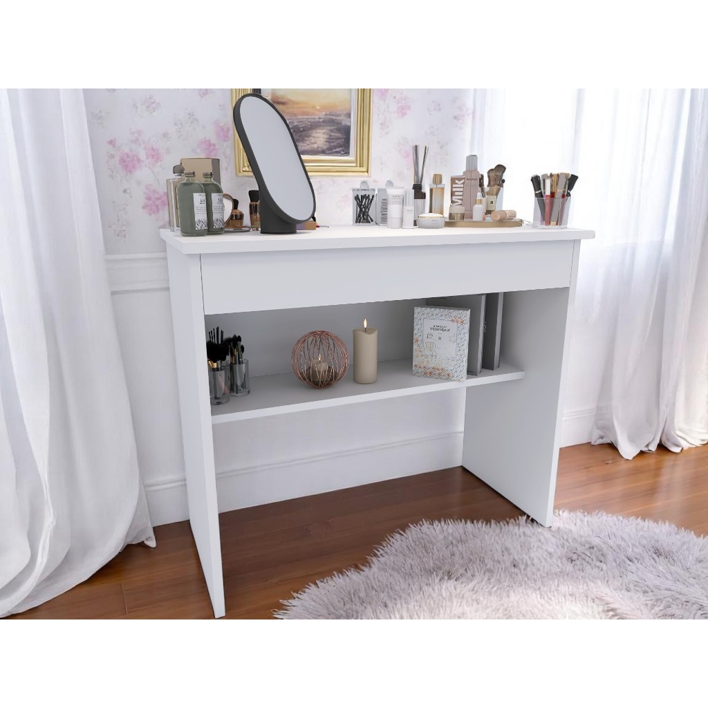 Penteadeira Moderna Para Maquiagem – 1 Gaveta – Branco ou Preto – Multiuso