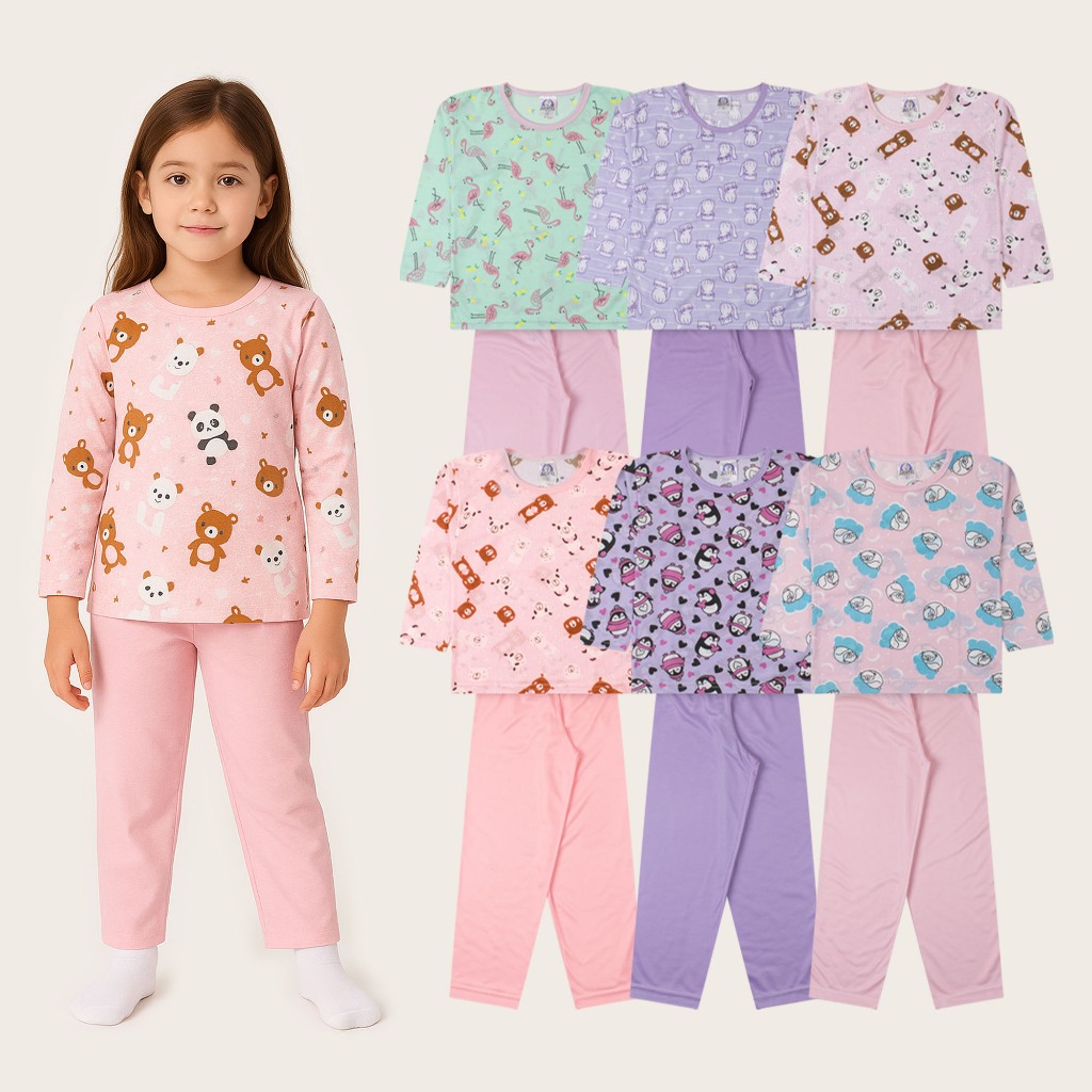 Conjunto de Pijama Estampado Infantil Feminino Menina 100% Poliéster Tam 2 ao 8 SORTIDO
