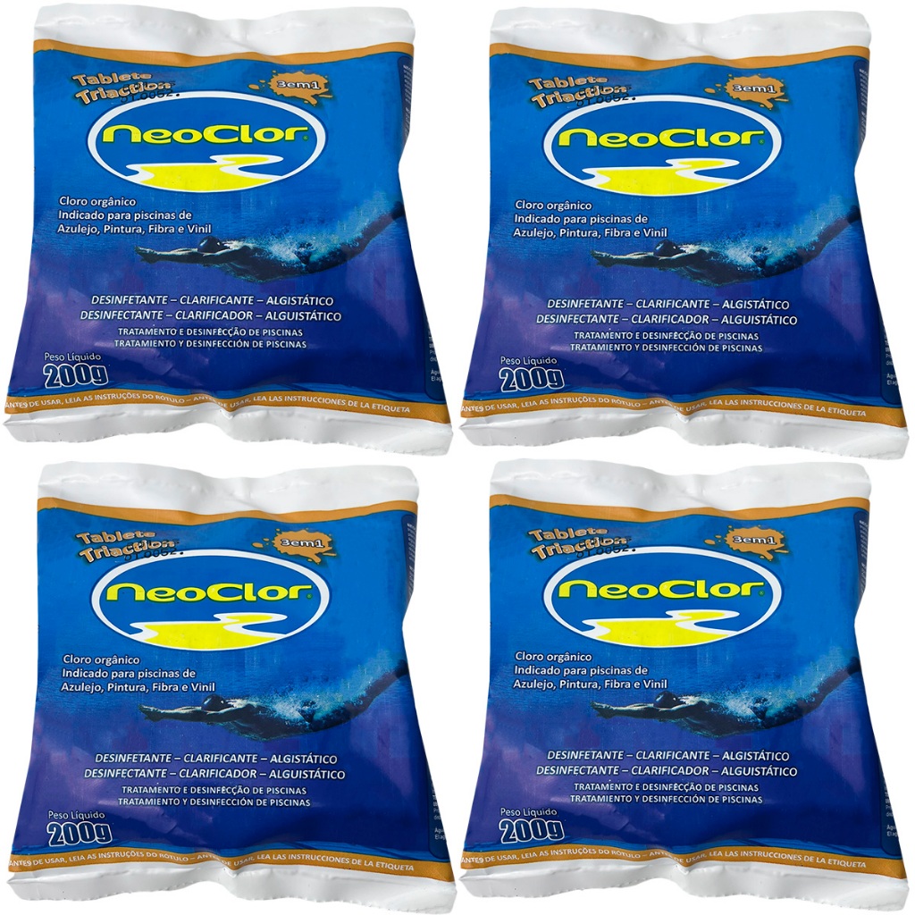 Kit 4 Pastilhas 5 Em 1 200g Neoclor De Cloro Para Limpeza De Piscina Multifunção