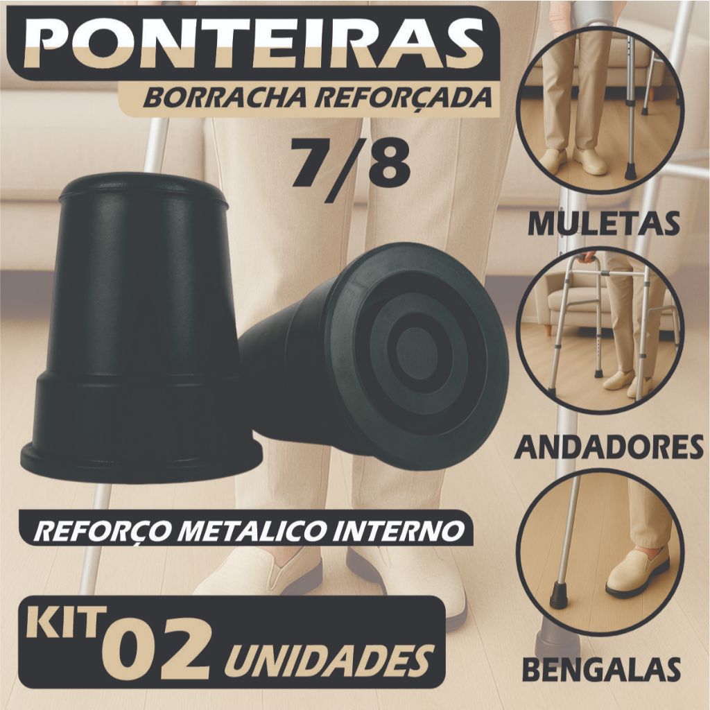 Kit 2 Ponteira Pé De Borracha 7/8 22mm Para Muleta Bengala Andador e Auxiliar em Oferta na Shopee