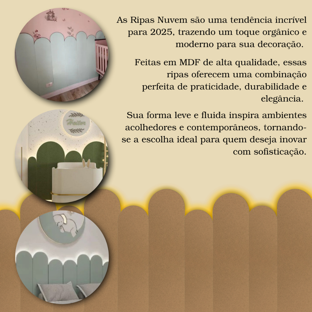 Kit Ripas Estilo Nuvem Parede 3m Decoração Quarto Mdf 3mm Moderna Tendência