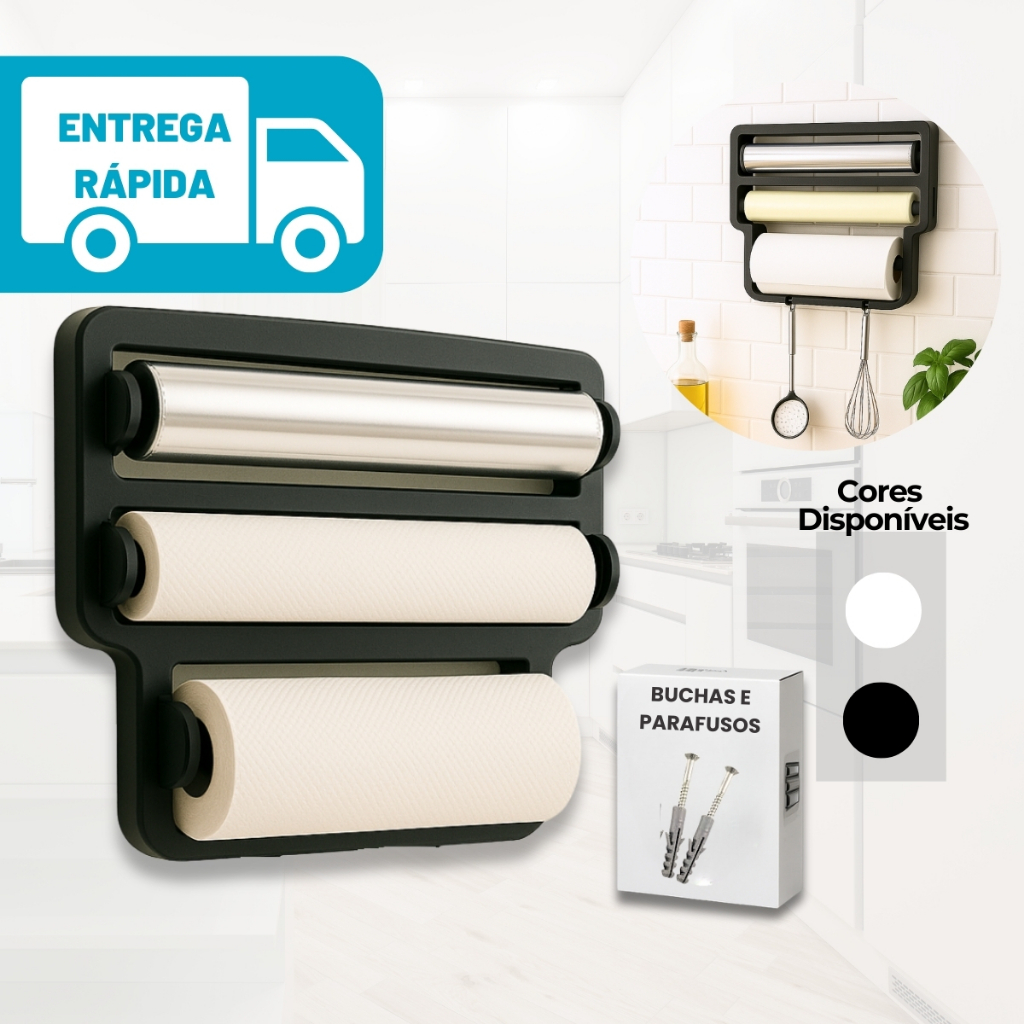 Porta Papel Toalha Triplo Suporte Para Rolos De Parede Para Cozinha em Oferta na Shopee