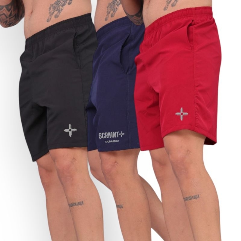Kit 3 Bermudas Masculinas Elastic Tactel C/ Elastano - Treino, Academia, Corrida, Casual...